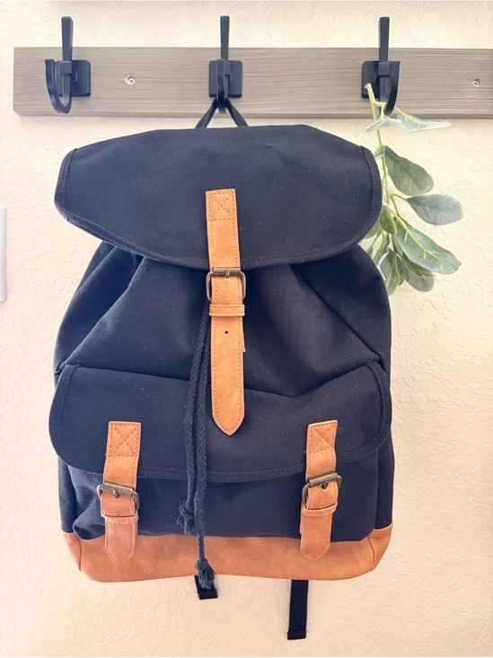 DSW Other - Black XL Canvas Backpack w/Camel Faux Leather Trim Minimalist, School Travel Bag